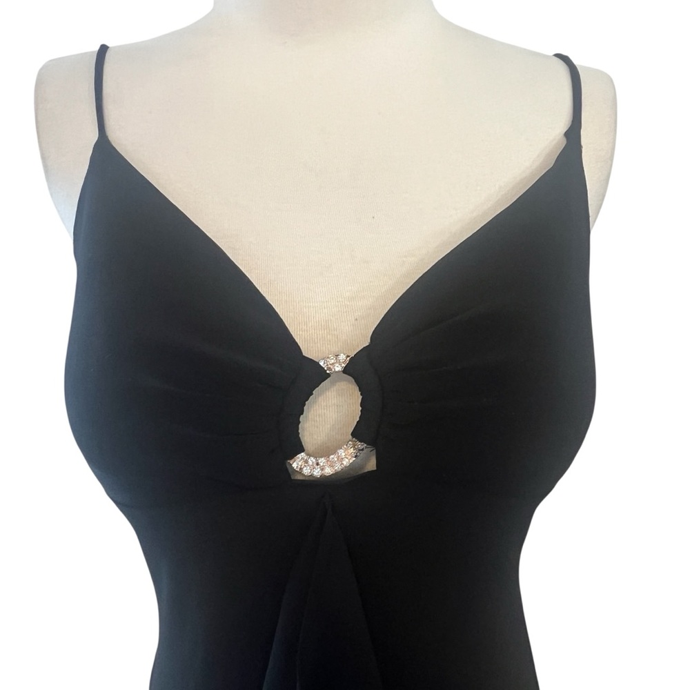 🎉ONE DAY⬇️🎉 Betsy & Adam Black Spaghetti Strap Rhinestone Detail Dress Sz 6 - Picture 9 of 12
